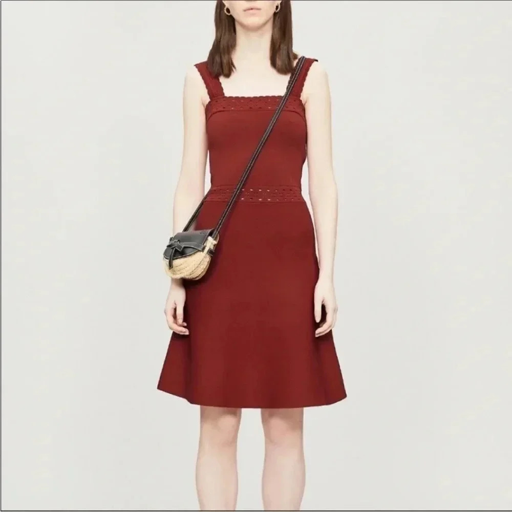 Sandro burgundy Alyson pointelle stretch knit mini dress - Picture 4 of 13
